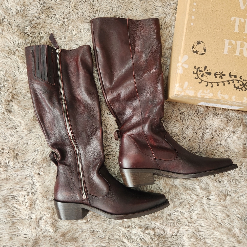 Free People We the Free‎ Quentin Rider Boots in Cherry Chocolate Leather Size 37